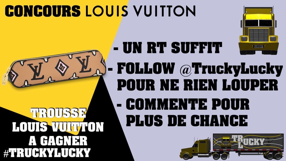 TruckyLucky's tweet photo. #Concours #Jeu
🎁👝Gagnez une trousse designée par @LouisVuitton !

- 1 #RT suffit

🍀Plus de chances :
📲 Sur l'app :
https://t.co/YMxqrtUQdF
💬 Commentez avec mentions

Suivez @TruckyLucky pour plus de concours.

#JeuConcours #LVFW22 #LVGifts #LouisVuitton #LV #FashionWeek #TL https://t.co/zLMQZoEfcG