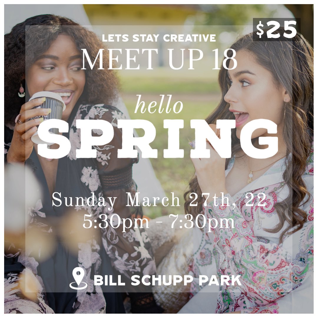 letstaycreative's tweet photo. Hello everyone!
Come celebrate spring with us on March 27, 2022 at Bill Schupp Park!

The theme for this meetup is Spring! Pastel colors are heavily encouraged! We look forward to seeing everyone there. 

More details on our ig** https://t.co/L4TQrEVplY