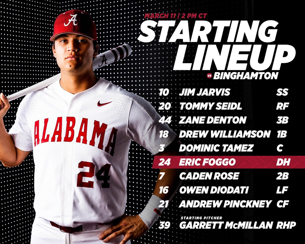 AlabamaBSB's tweet photo. Today’s starting 9️⃣

#RollTide https://t.co/8nymvIpmRn