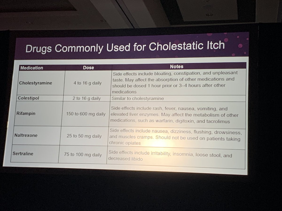 Great discussion of pruritus management in #PBC by @DrCynthiaLevy! 

- Pruritus is common, but under recognized & under treated
- Many available drugs are ineffective   
- Fibrates & IBATs are moving to 1st line therapy in upcoming EASL guidelines 

#livertwitter