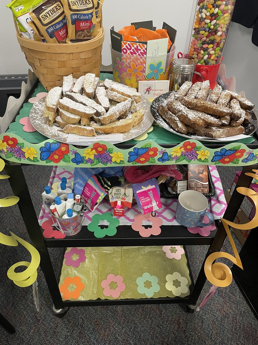 DutchNeckWWP's tweet photo. The DN Cares Cart is on the move today! Mr. Argese &amp; Mrs. Bruce are delivering special treats to teachers in honor of #wwpSELday ! The dragons are grateful for our admin and amazing retirees who made this possible 💙💚🤍 @WWP_Schools https://t.co/9m9wa9FdLS