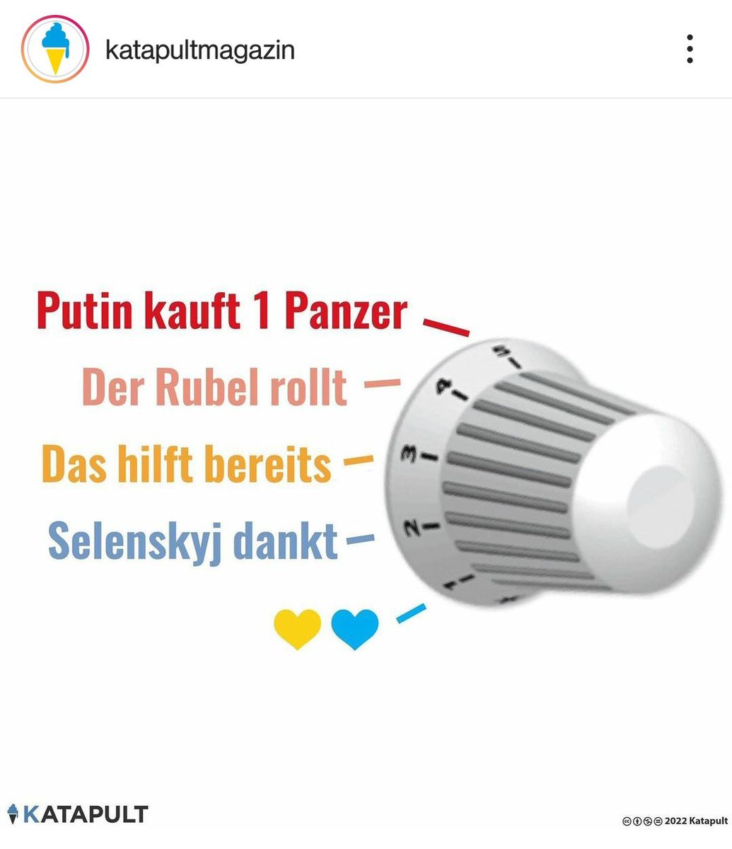 Almanya'da "Putin'e destek olmamak" için vanalar kısılıyor, yeşilleniliyor: 

Radyatörünüz,

5⃣'teyse Putin, bir tane tank satın alabiliyor.
1⃣'deyse gerçek bir Ukrayna fan clubsınız.
2⃣ de fena değil, Zelensky şükranlarını sunuyor.