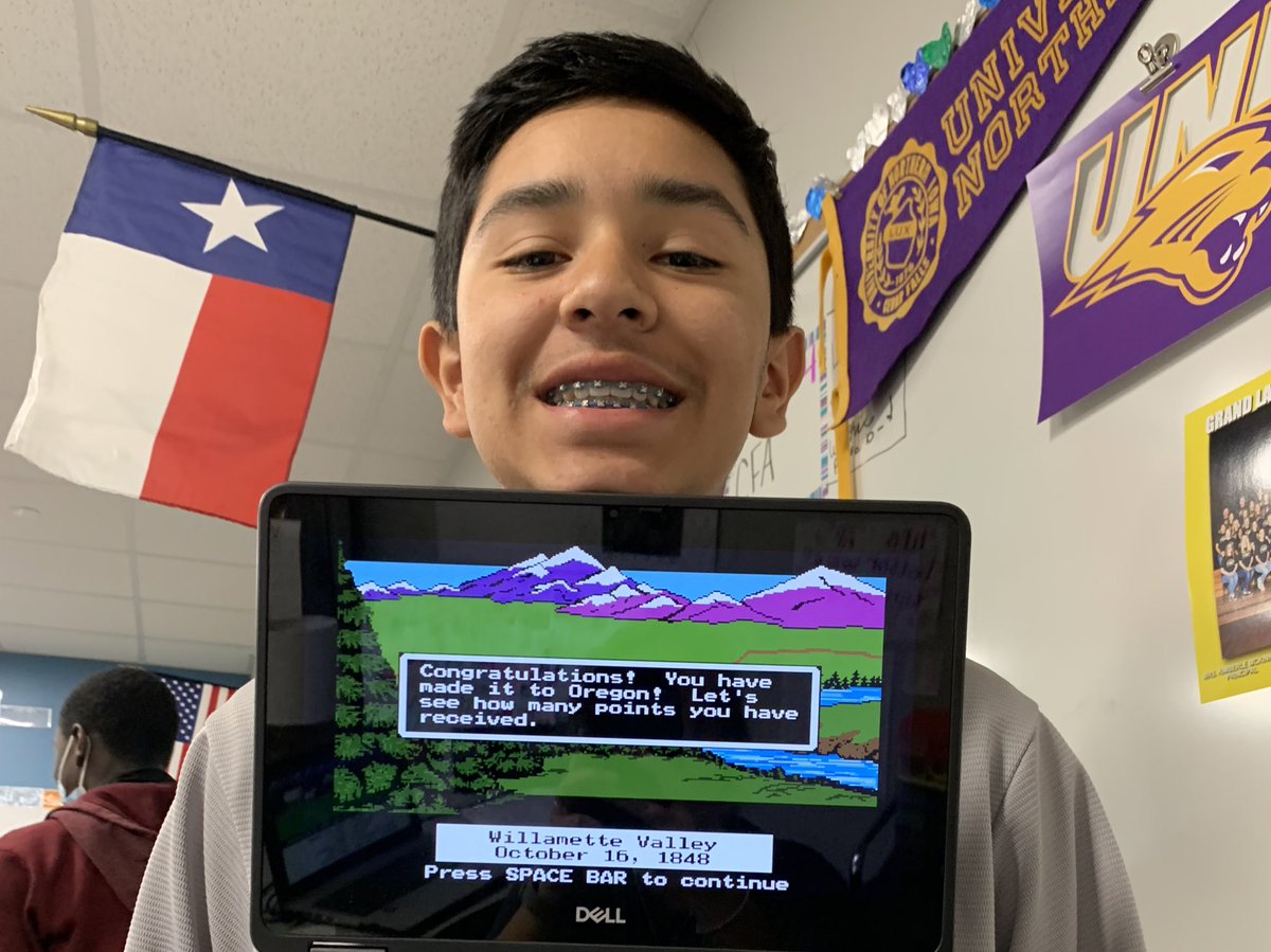 What’s the best way to test students knowledge of westward expansion? Send them on the Oregon Trail! Students are spending the day before break putting their knowledge to the test and attempting a successful journey west. Here are a few who have accomplished this feat!