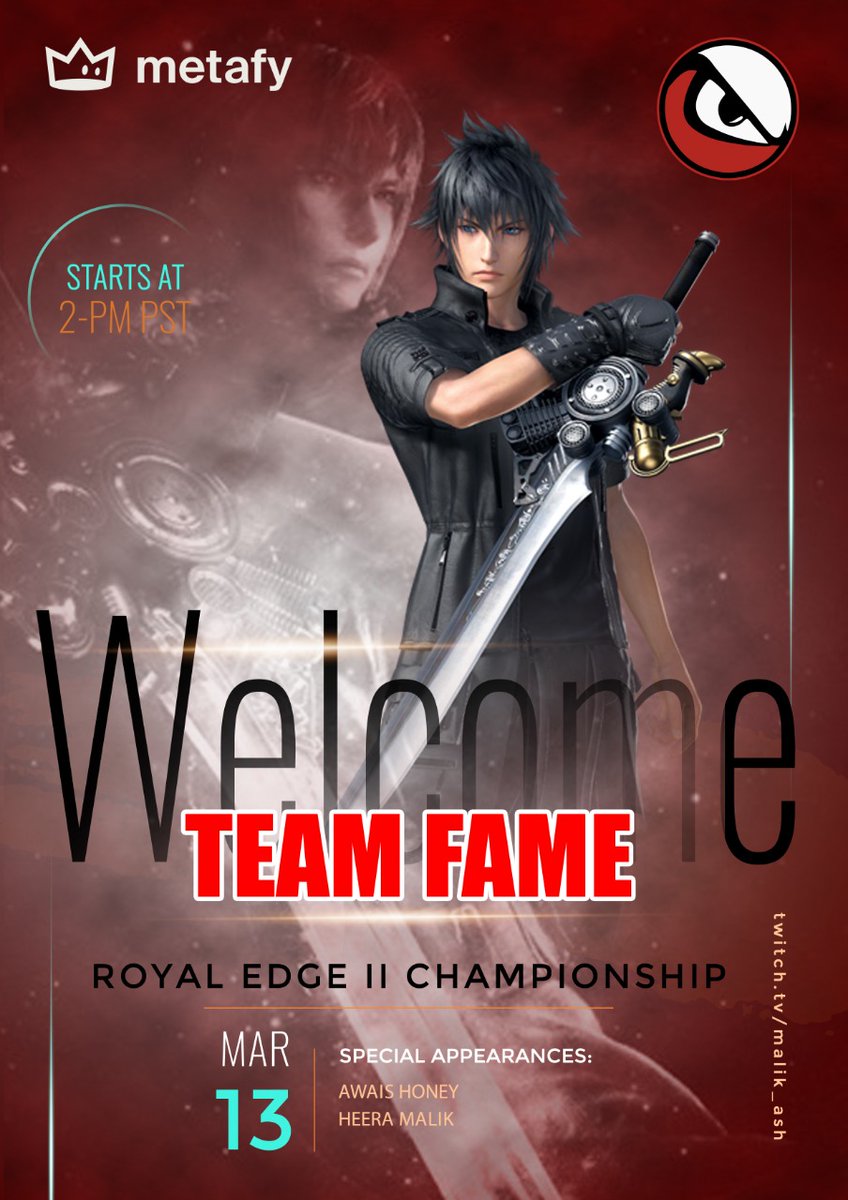 Tk_Malikash's tweet photo. Here we go! Happy to announce that @ARC_tekken and @Zarnabaman players of @FameGamingGG will be competing this Sunday in *Royal Edge championship 2.0 powered by @TryMetafy !
Start time : 2pm sharp (GMT+5)
Make sure to tune in ๐
https://t.co/V6mhbdVkCq
https://t.co/mPgHeNZplW https://t.co/kOdSR01Xls