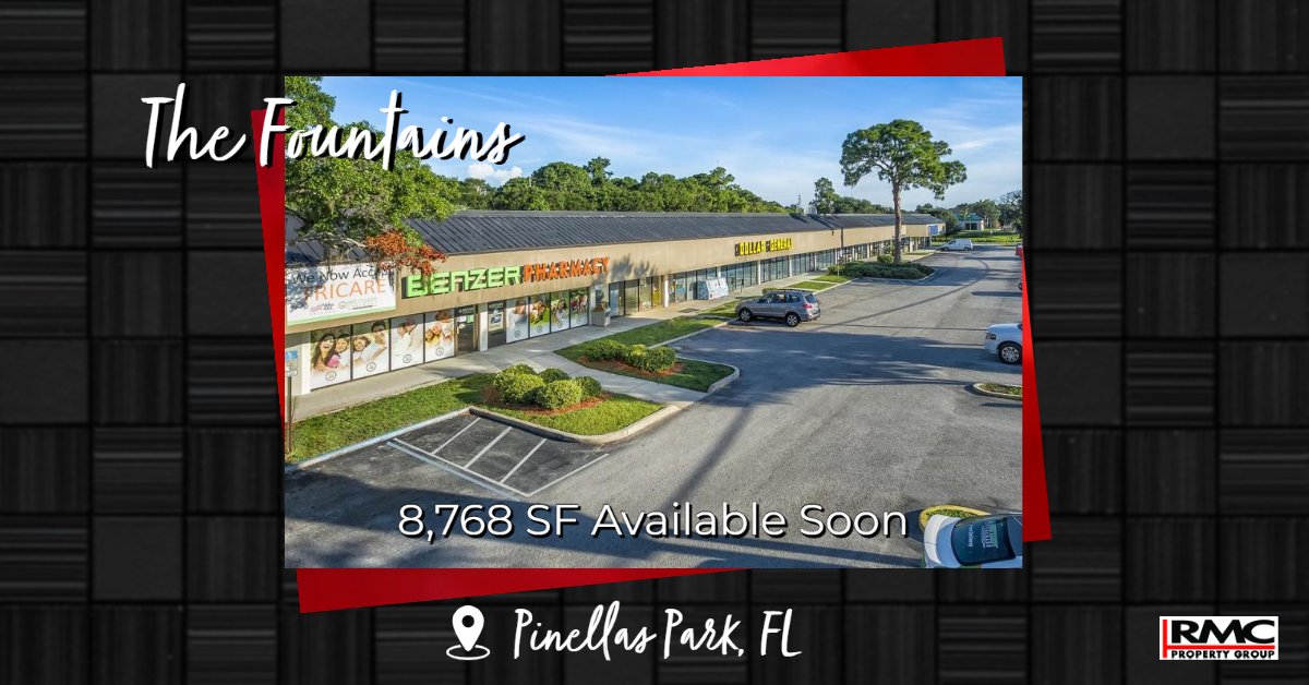 RMC_PG's tweet photo. 8,768 SF available soon in Pinellas Park, #FL. Excellent location alongside high-traffic 66th St N with prominent pylon signage opportunities available. 📞 Erica @ 813.712.3055 if you’re interested in the last vacancy. #CRE #RMCPG #Florida #commercialrealestate https://t.co/O7iVfdYUTf