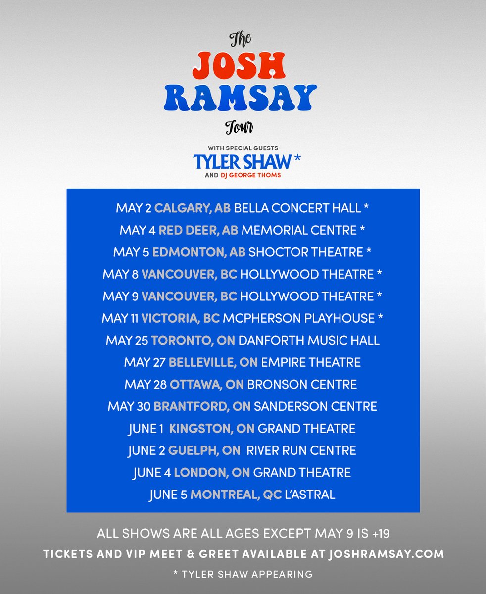 Tickets for #TheJoshRamsayTour are ON SALE NOW! 🙌🏼

Don't miss out, go get yours now ⬇️
joshramsay.com