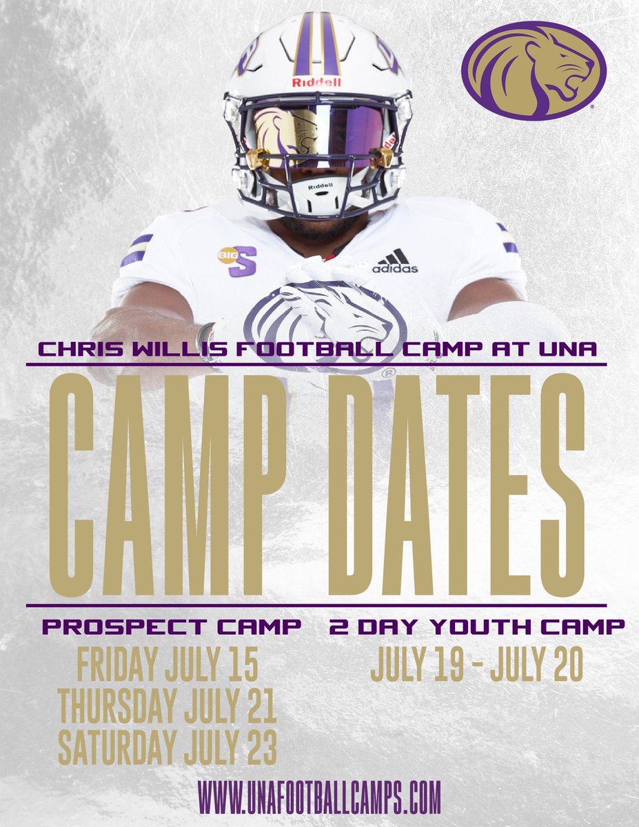 The dates have been set for football Summer Camps. 

Prospect Camp
📅 Friday, July 15 
📅 Thursday, July 21
📅 Saturday, July 23

Youth Camp
📅 July 19-20  

📍 Bill Jones Athletic Complex

Online Registration: unafootballcamps.com