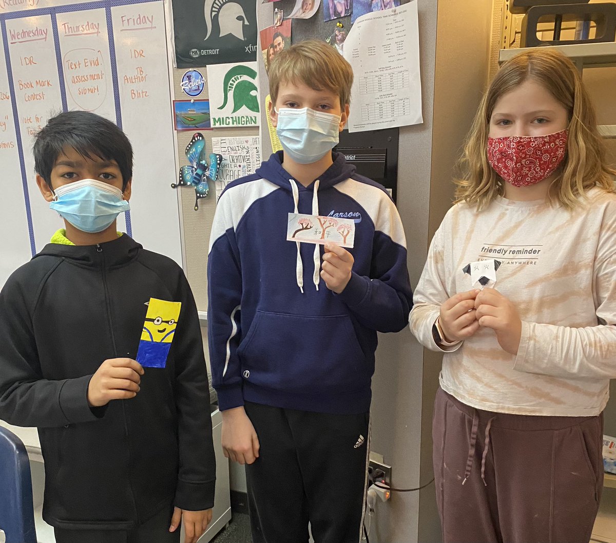 MullerApril's tweet photo. March is Reading 📖 Month! Here are our diy bookmark🔖 winners for each class! @LarsonMS https://t.co/hm3YVtvlsX