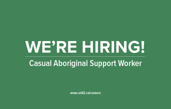 #SD42 careers: We're looking for qualified candidates interested in working as a Casual Aboriginal Support Worker with the #MapleRidge - #PittMeadows School District: bit.ly/3MI45Fw

#SD42JoinOurTeam