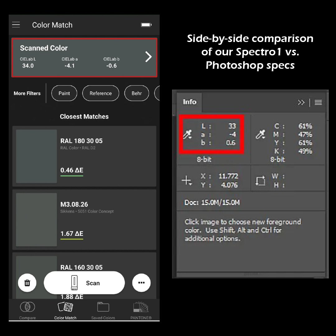 AlderColor's tweet photo. Want to verify your color transfers from your screen to paper without spending big money on a spectrophotometer or colorimeter ? The Spectro1 from Variable allows you to color proof with a quick scan and glimpse from your phone. More details on our blog: https://t.co/c8PgMpryiw https://t.co/YJ1YSwVVLF
