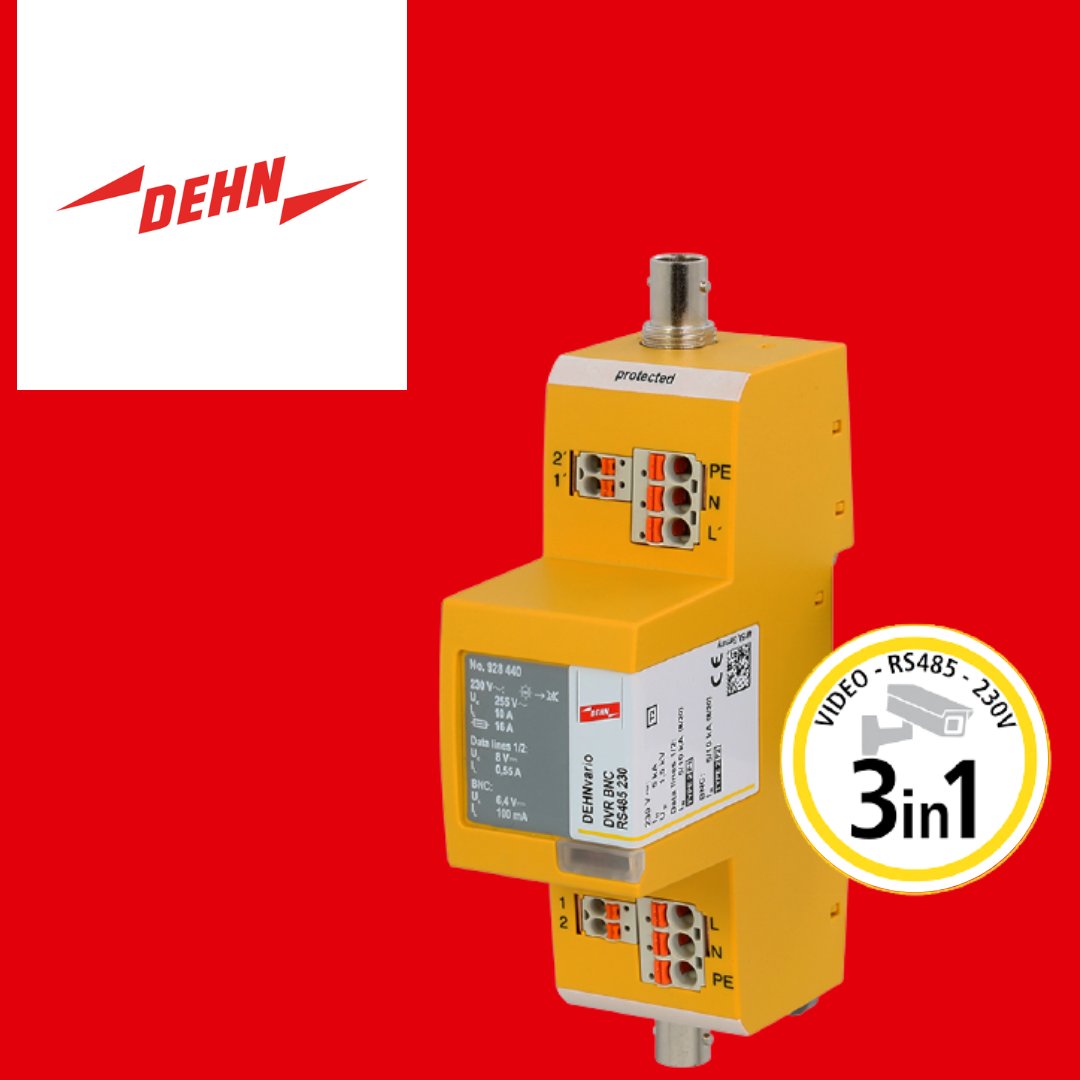 DEHN_uk's tweet photo. The DEHNvario 3in1 surge arrester for analogue camera systems ensures unrestricted operation, even during thunderstorms.
It also protects three interfaces; the supply voltage, data interface and video signal.
Get yours today.
#DEHNProtects #SurgeProtectionDevice #GetProtected https://t.co/fMWbYoD989