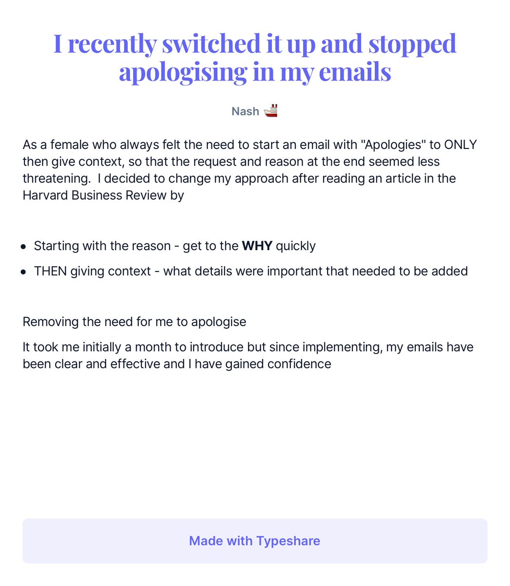 No_imposters's tweet photo. Stop apologising and start with the WHY #breakthebias #HBR #stopapologising https://t.co/GnkC8D5hHd