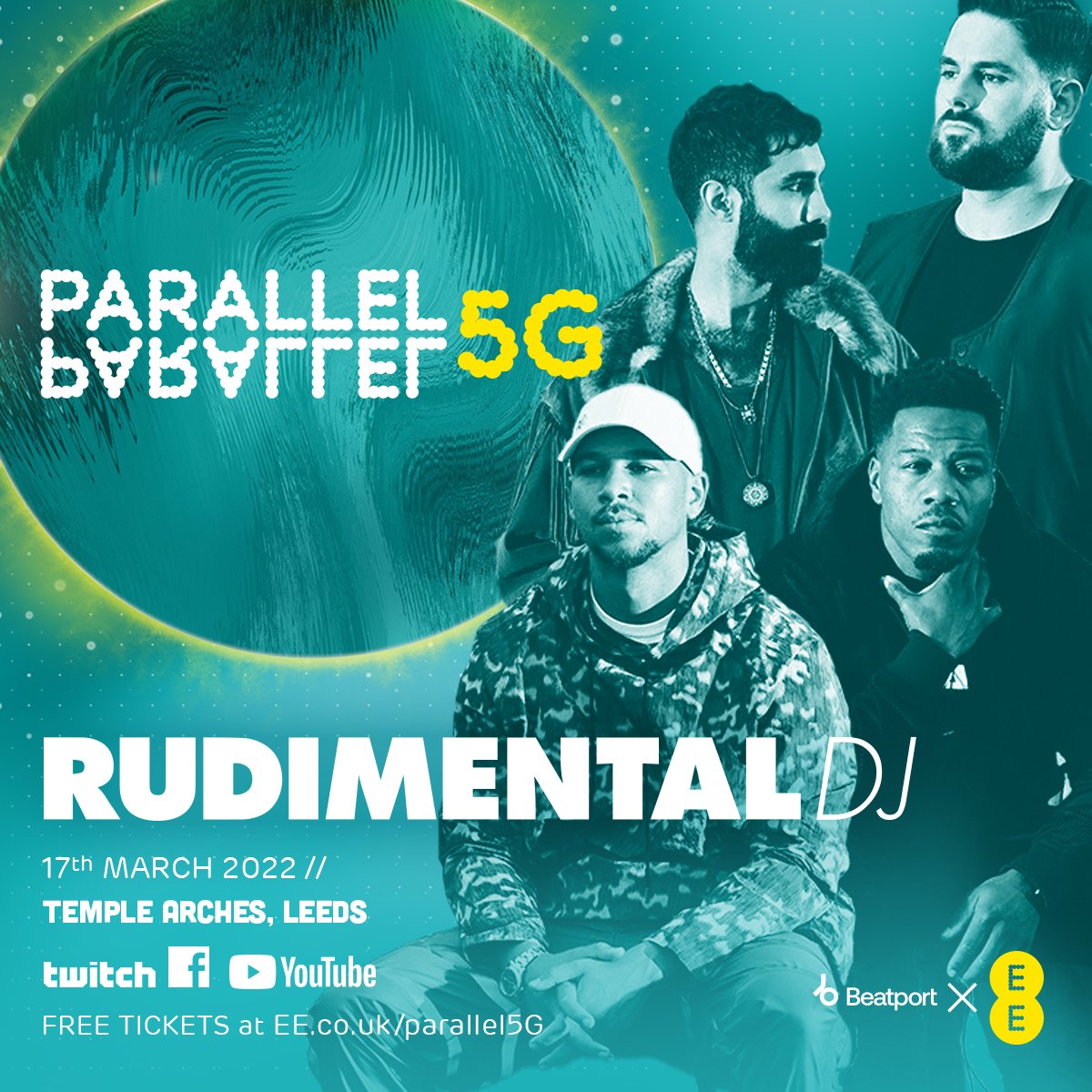 beatport's tweet photo. The pioneering melting-pot collective, @Rudimental are set to headline Parallel @ Temple Arches, Leeds.
Apply for your free ticket and join us for the hybrid, 5G powered club night on 17th March. In partnership with @EE.
Find out more at: https://t.co/atWxs8oXPS.
#Parallel5G https://t.co/jbCVLVXfxQ