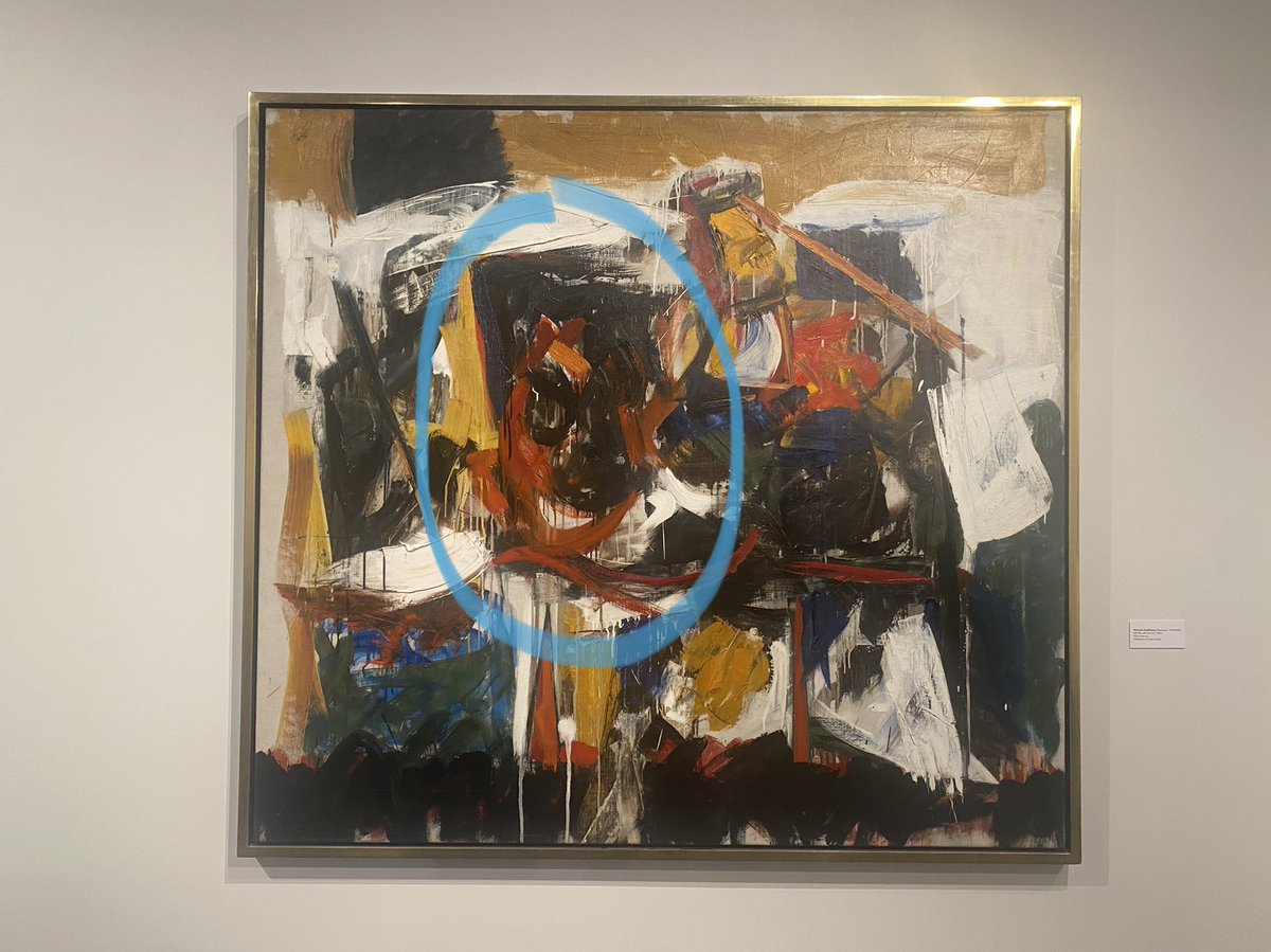 ally22t's tweet photo. I chuckled to myself when I saw that this piece is titled “Still Life with Tea Pot” by Michael Goldberg bc that’s not what I saw at all! I saw a grimacing face that almost looks like a cartoon character (circled). I have to study it further now w the artist’s intention in mind. https://t.co/6hcXbLyE9n