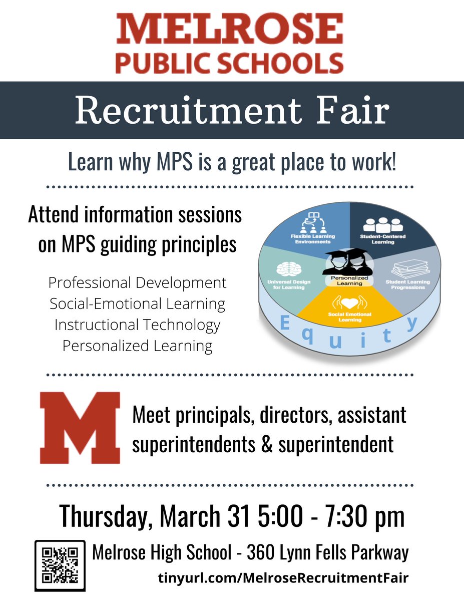 Calling all educators, join us on March 31st to learn more about this amazing place to work, learn, teach @MelrosePS forms.gle/kJWyVpStB7Yrie…