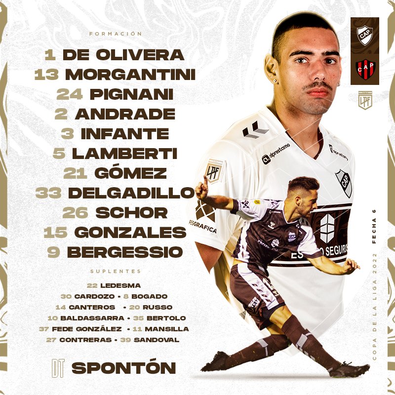 [Fútbol] #LPF #CopaBinance 🏆 #Fecha6

🔜 ⚪️🟤 CAP 🆚 CAP 🔴⚫️

📋1️⃣1️⃣ ¡Así forma el "Marrón"! 💪🏼 

❌🤕 Haibrany Ruiz Díaz: Edema óseo en la rodilla derecha.

#VamosCalamares🦑
