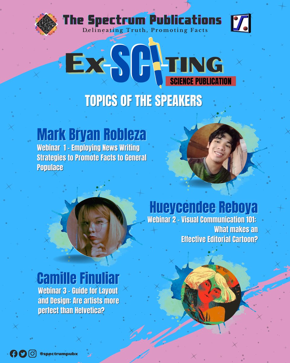 𝐄𝐕𝐄𝐍𝐓
Let us get to know the speakers better!

We are proud to present the topics that will be discussed by our distinguished guests.

Reg form: bit.ly/Exsciting2022

Lay out edited by: AJ Thone Olano

𝙎𝙥𝙚𝙘𝙩𝙧𝙪𝙢 
#EXSCITING2022
#Spectrum2022
#ScienceForThePeople