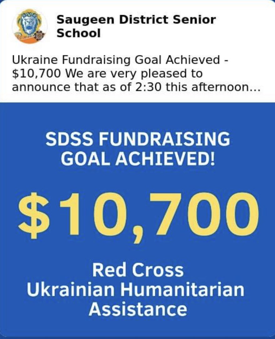 SaugeenDSS (@saugeendss) on Twitter photo We couldnβt be more proud of our school! In THREE days staff and students raised $10 700 for the <a href="/redcrosscanada/">Canadian Red Cross</a> <a href="/CBCCanada/">CBC Canadian News</a> <a href="/CTVBarrieNews/">CTV News Barrie</a> <a href="/CTVLondon/">CTV London</a> We couldnβt be more proud of our school! In THREE days staff and students raised $10 700 for the <a href="/redcrosscanada/">Canadian Red Cross</a> <a href="/CBCCanada/">CBC Canadian News</a> <a href="/CTVBarrieNews/">CTV News Barrie</a> <a href="/CTVLondon/">CTV London</a>