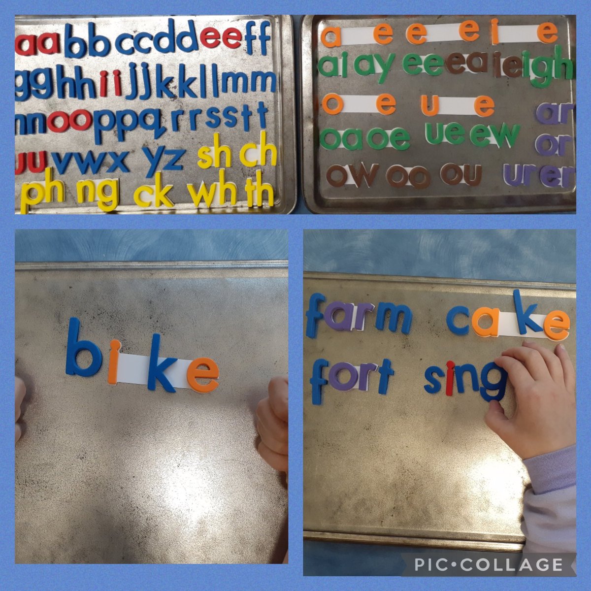 Ss got to crack into some new resources today and they were a hit! I love these magnetic letters. Not only is there a silent e option (attached to the appropriate vowel) but there are vowel teams, r controlled vowels, digraphs, etc., already teamed up and ready to grab!