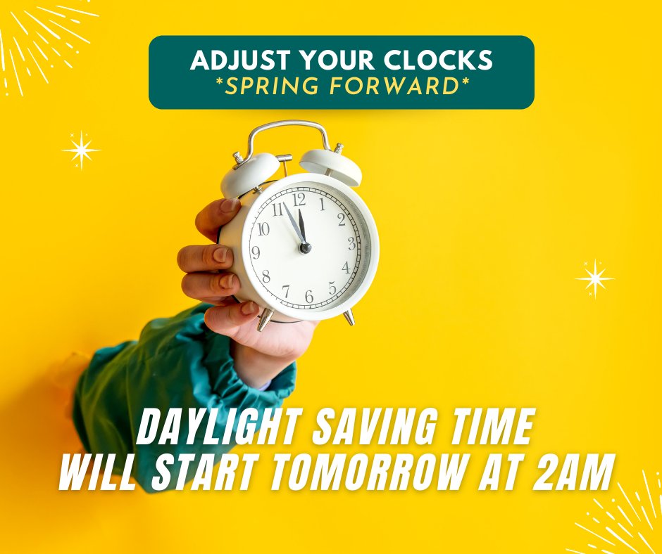 City of Dallas Office of Emergency Management on X: Don't forget to change  your clock tonight. Daylight Saving begins at 2 a.m. - SPRING FORWARD!!!  It's also a good time to check