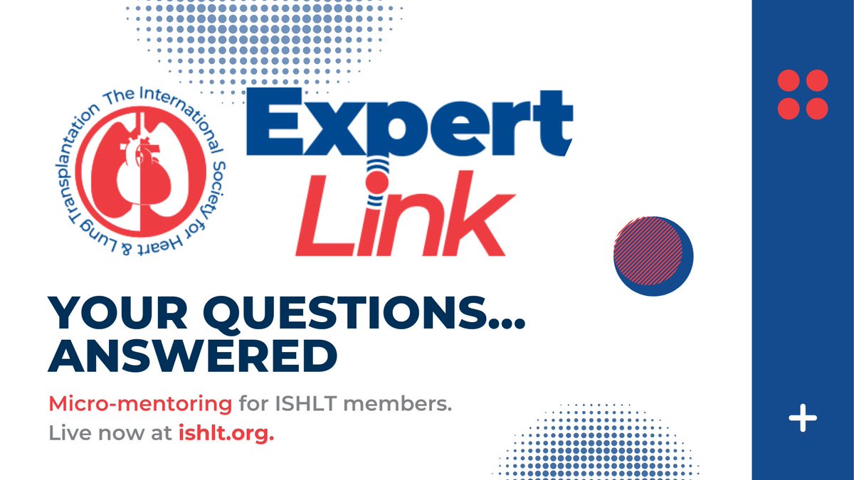 ISHLT's tweet photo. ISHLT #ExpertLink is live! With micro-mentoring, #ISHLT members can get answers to questions about professional practice, research, career/leadership pathways, pastoral care, and more. Tap into our community of interdisciplinary, multilingual Experts atย https://t.co/fbkdeLfsmV https://t.co/F7yZFajM7I