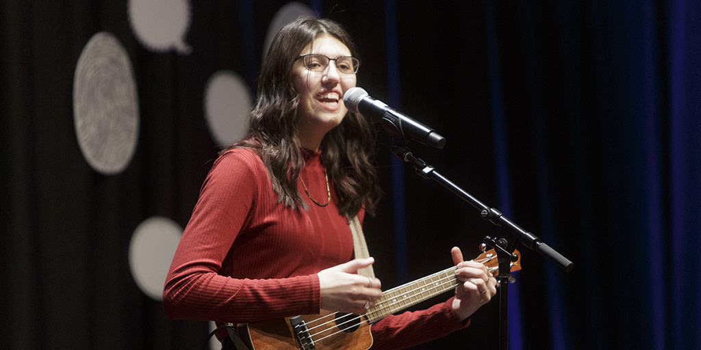 MSUMoorhead's tweet photo. At the 4th annual Speak Up Event, MSUM students, alumni and staff gave TED-style talks about the Purpose of Identity. Through personal stories, they unwrapped what identity means to them, inviting their audience to consider what shapes our sense of who we are. https://t.co/5zxOYjlsP2