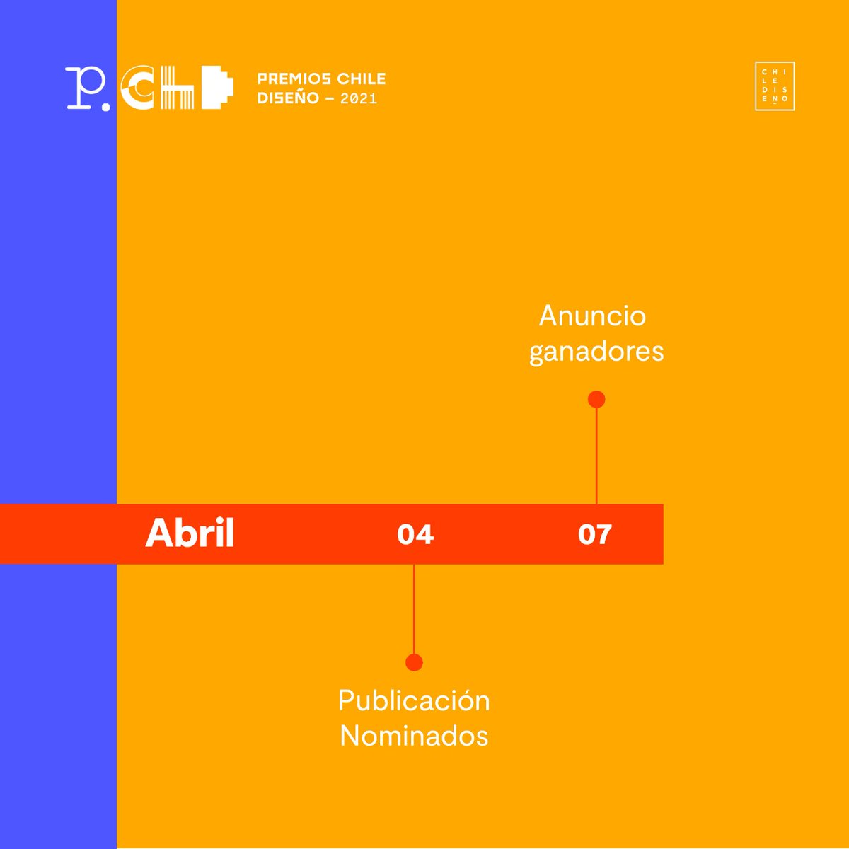 _chilediseno's tweet photo. ¡Inscripciones cerradas!

Entramos a la etapa final de la 𝟖° 𝐯𝐞𝐫𝐬𝐢𝐨́𝐧 𝐝𝐞 𝐥𝐨𝐬 𝐩𝐫𝐞𝐦𝐢𝐨𝐬 𝐂𝐡𝐢𝐥𝐞 𝐃𝐢𝐬𝐞𝐧̃𝐨.

Conoce las fechas clave de este proceso antes de la premiación, el 7 de abril.

#CuentaRegresiva
#DiseñoMásQueNunca #PChD2022 https://t.co/0jnYGLiSd8