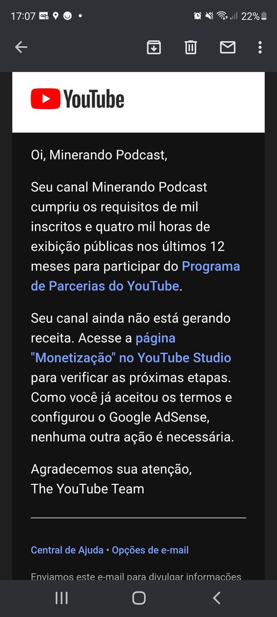 minerandopdc's tweet photo. Num momento de grande exaustão e falta de força de vontade, eu recebo um email que me animou muito, dps 1 ano e 2 meses de podcast, enfim monetizado. Obrigada a todos que acompanham e todos que participaram dessa trajetória. Eu devo muito a vocês, mas logo vai estar td bem. https://t.co/XUAPMcJVuc