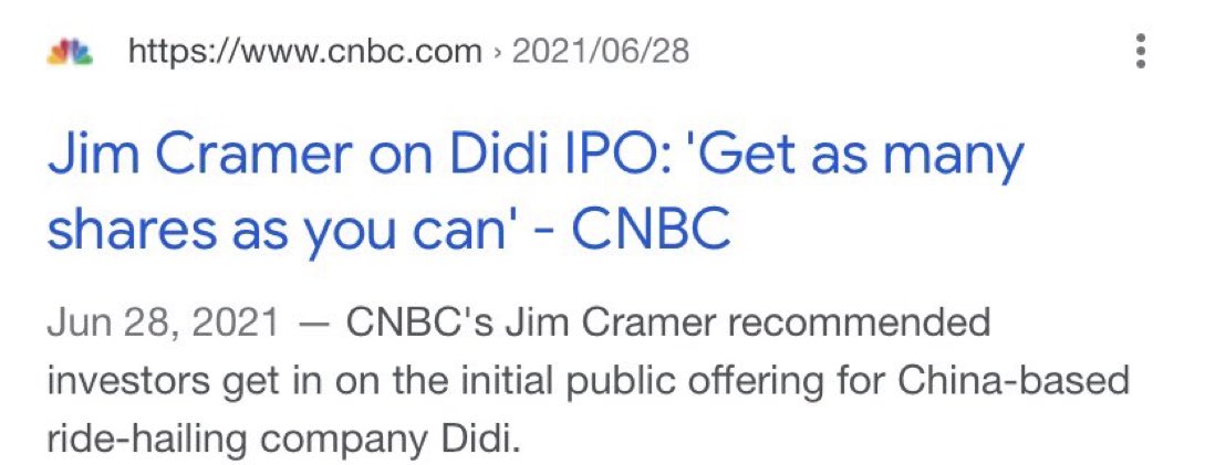 🚩JUST IN🚩

$DIDI is down 48% TODAY.

Cramer said to get as many shares of $DIDI as you can.

This is inexcusable.

The inverse Cramer ETF strikes again: unusualwhales.com/etfs
