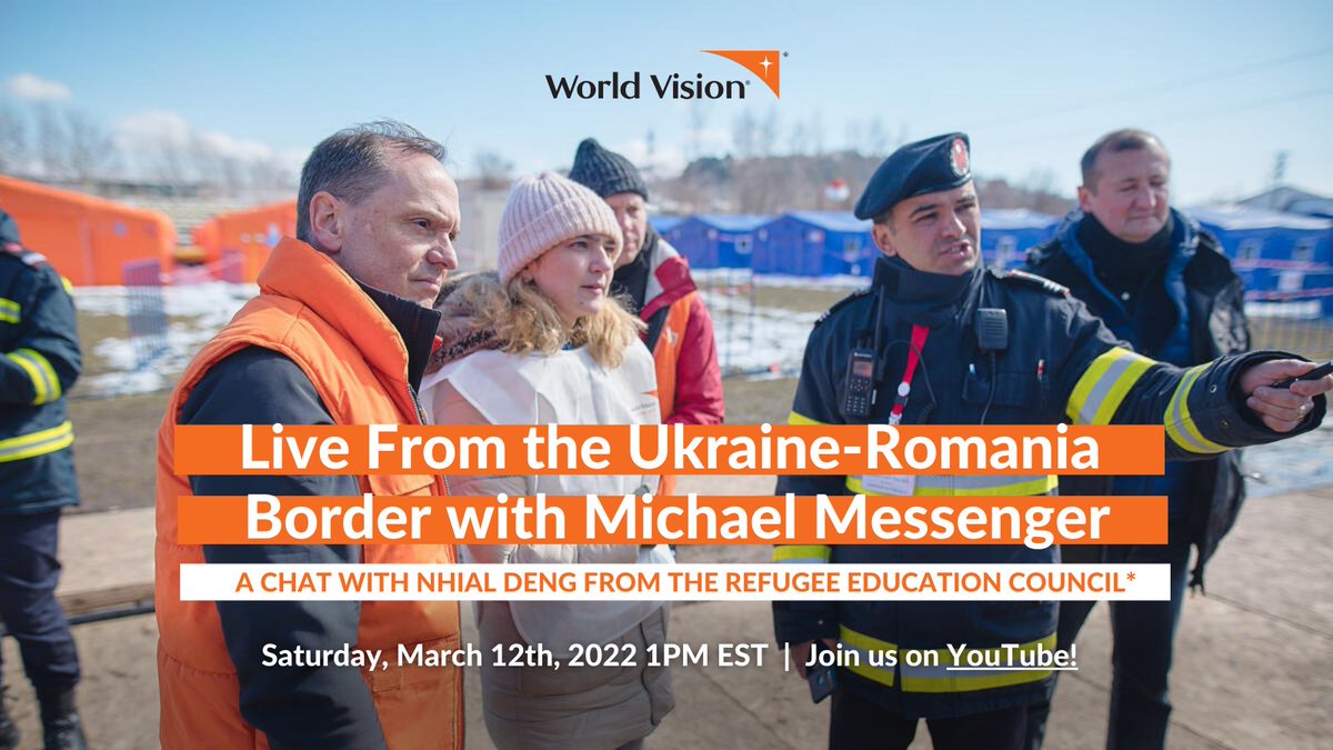 What are refugees facing on their journey to safety? How are humanitarians responding at the border of #Ukraine?

<a href="/mjmessenger/">Michael Messenger</a> is going live from Romania to chat with @NhialGD of <a href="/RECforLearning/">Refugee Education Council</a> about these topics and more. Join here tomorrow at 1:00pm! youtu.be/BN3ej_RQ2As