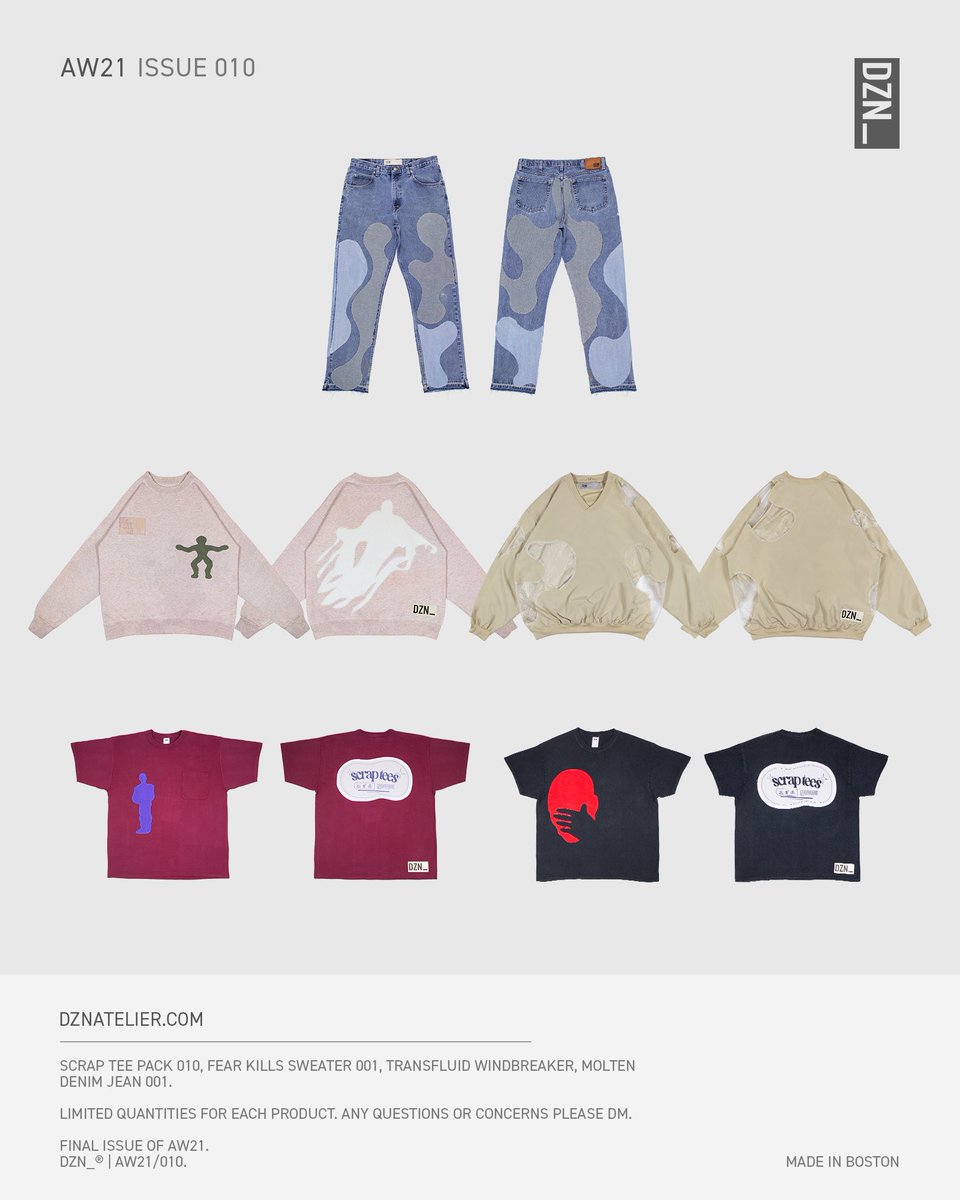 heffdzns's tweet photo. ISSUE010 Available Now — https://t.co/4aOzdVj48F

$81 • Transfluid Windbreaker - 5 pcs. (M-XL)
$71 • Fear Kills Sweater 001 - 4pcs. (M-XL)
$71 • Molten Denim Jean 001 - 1 pcs. (34x35)
$38 • Scrap Tee Pack 010 - 1 pcs. (X-Large)

#style #fashionstyle #aestheticstyle https://t.co/b0I5ER2Kbe