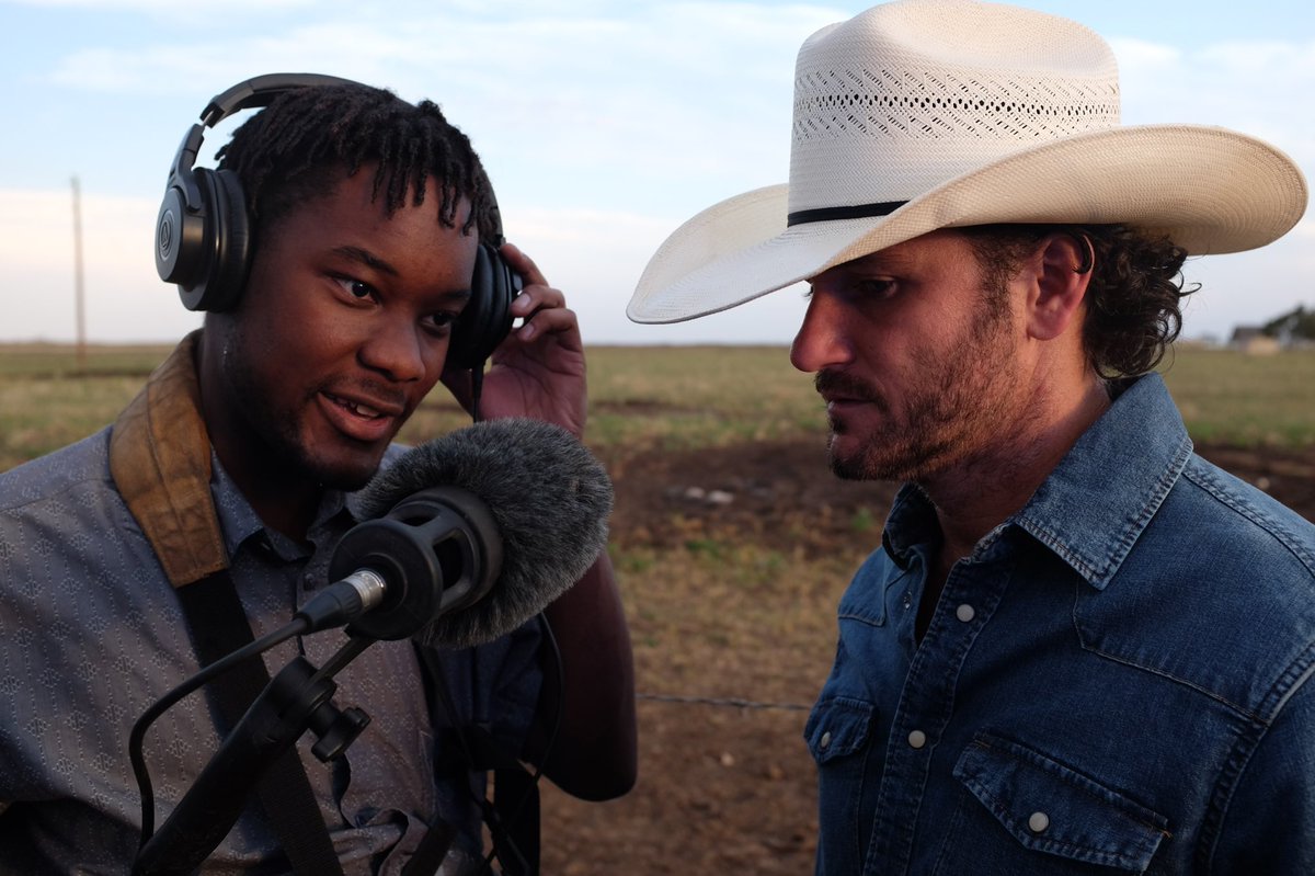 Sound Mixer Aaron M. Payton drove out from Dallas, TX to join #HUNGUP. When we weren’t rolling, you could find him crouching by the pens recording bull grunts &amp; bellows. Perfect sound. Pictured here mic’ing actor <a href="/KevinKaneNY/">Kevin Kane</a>. #IMDb: imdb.com/name/nm8899407/ #recognizecrew