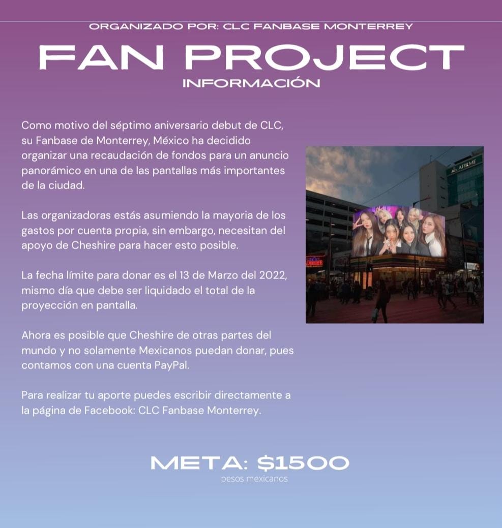 lovelyduckhee's tweet photo. Hola Cheshire! Paso a recordarte que estos son los últimos dos días para donar para el Fan Project en Monterrey, México.
Nuestra meta es $1500 pesos mex (73 dólares) y el resto será aportado por nosotras.
Puedes mandarme DM para más información
#CLCFanProjectMonterrey #씨엘씨 https://t.co/S7edFP5bdV
