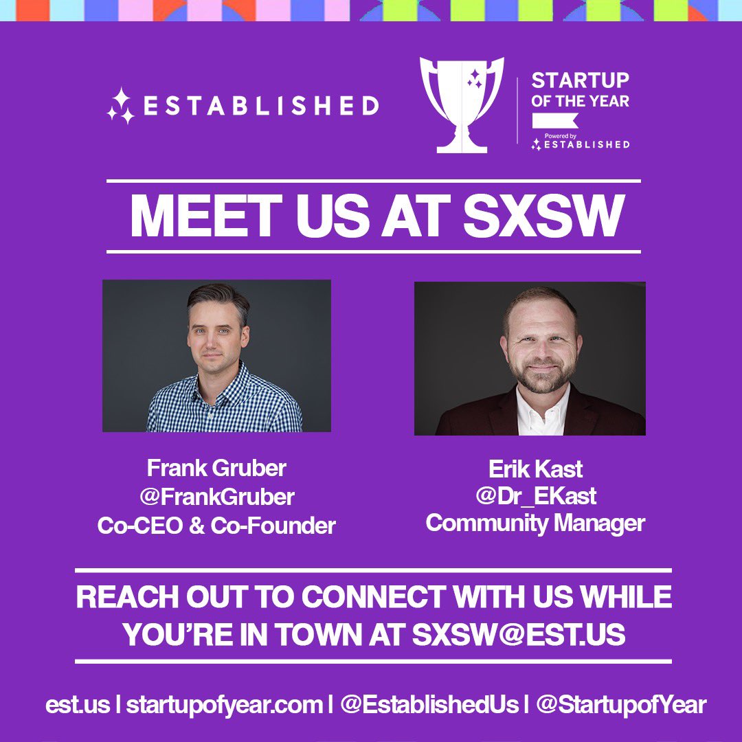 Our own <a href="/FrankGruber/">Frank Gruber</a> &amp; @dr_EKast are at #SXSW Interactive in Austin, Texas. 

If you’re an investor, corporate or government innovator, or just want to connect feel free to reach out while you’re in Austin. 

Email details on the image below. 
#startup #vc #business #atx