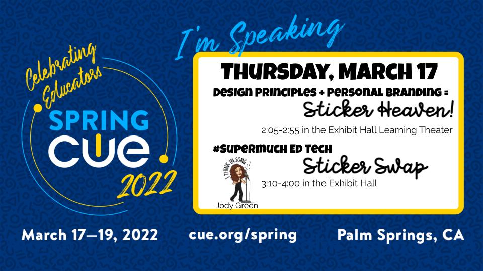 Less than a week out from #SpringCUE and I know y'all are excited about stickers! Hope to see you at my sticker design session at 2:05 and then again at the #supermuch Ed Tech #stickerswap at 3:10! Wanna make it official? bit.ly/cue22stickersw… Tell your friends! @wearecue