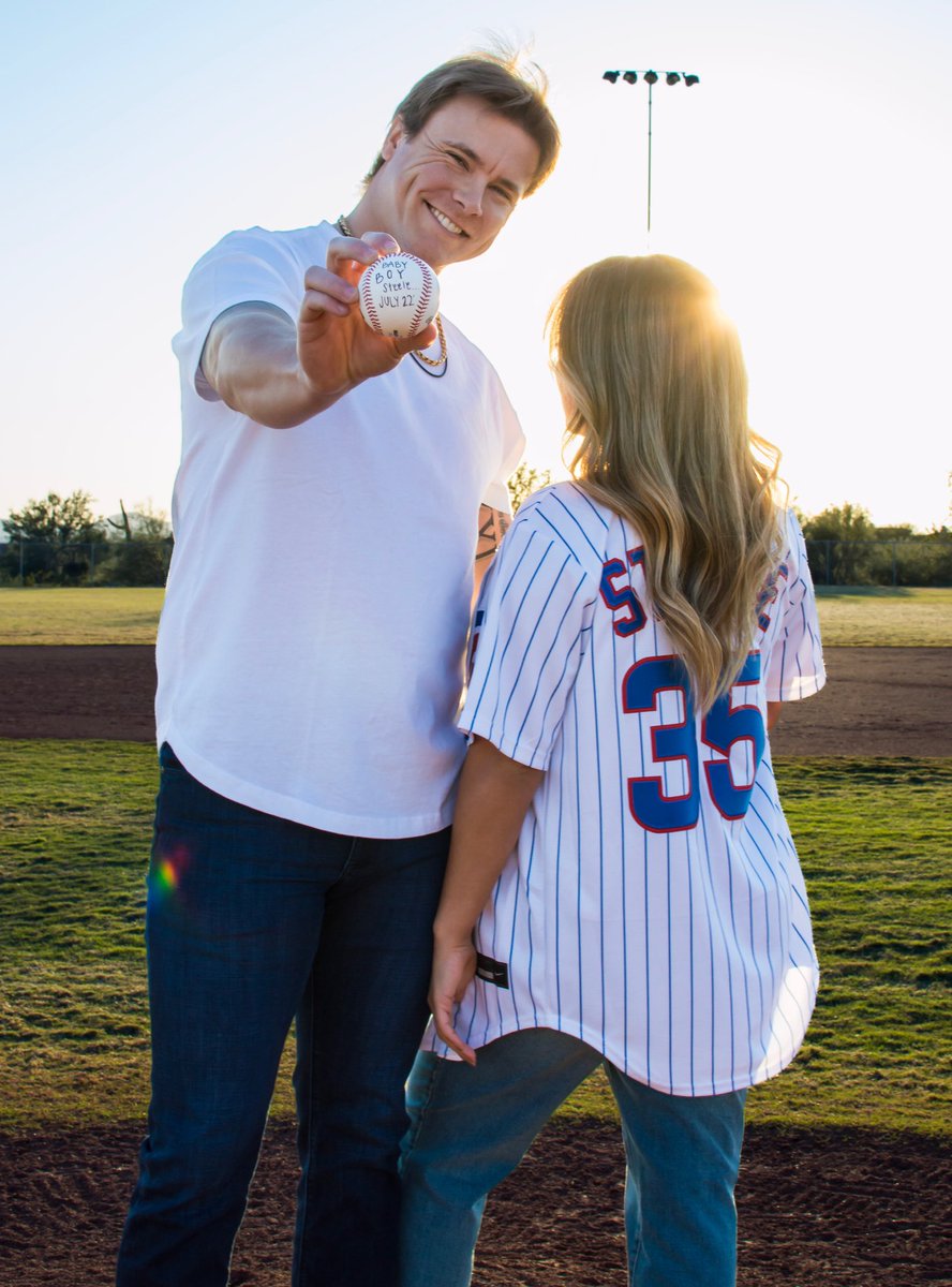 J_Steele21's tweet photo. Coming to a ballpark near you this July! Libby and I are ecstatic to be bringing this baby boy into the world! Gods timing is always perfect! ❤️ https://t.co/n1NnjiAy9I