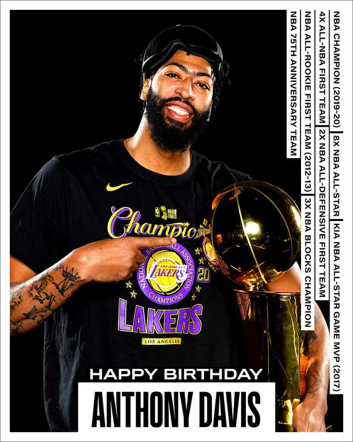 Join us in wishing Anthony Davis of the Los Angeles Lakers a HAPPY 29th BIRTHDAY! 