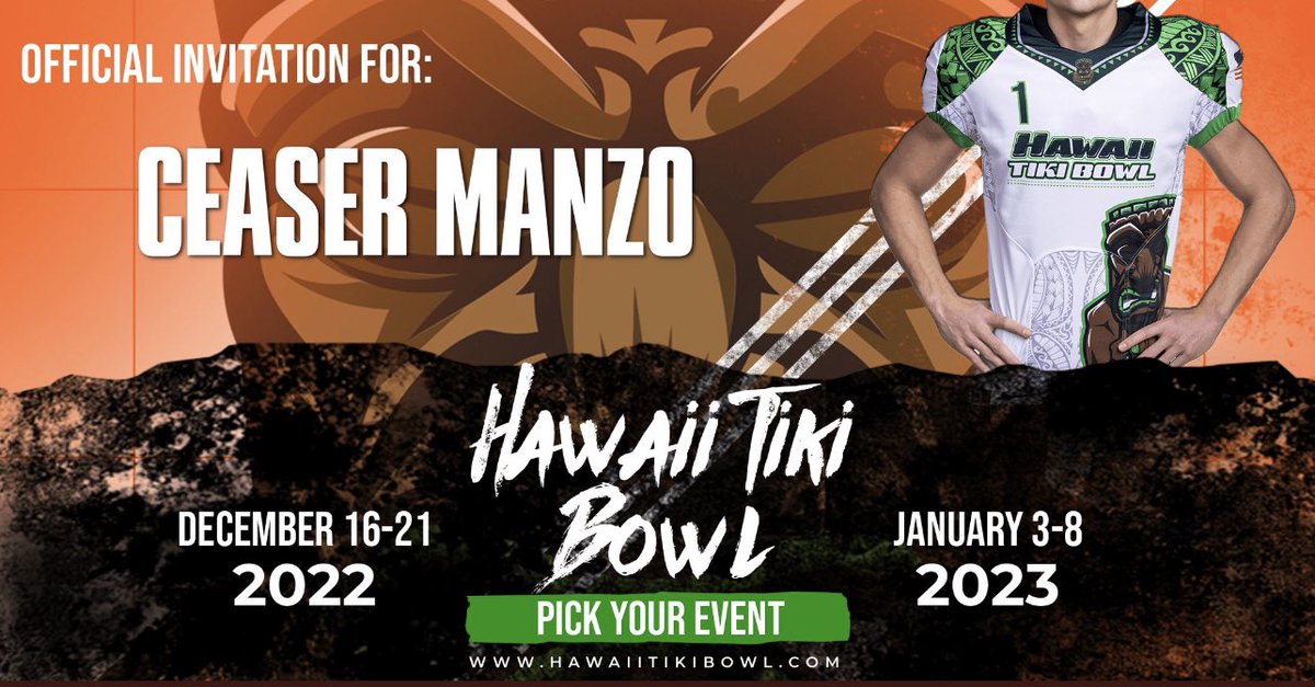 Grateful and blessed to say I’ve been invited to play in the Hawaii Tiki Bowl <a href="/HawaiiTikiBowl/">Hawaii Tiki Bowl</a> <a href="/gauchofootball/">El Capitan Football</a>