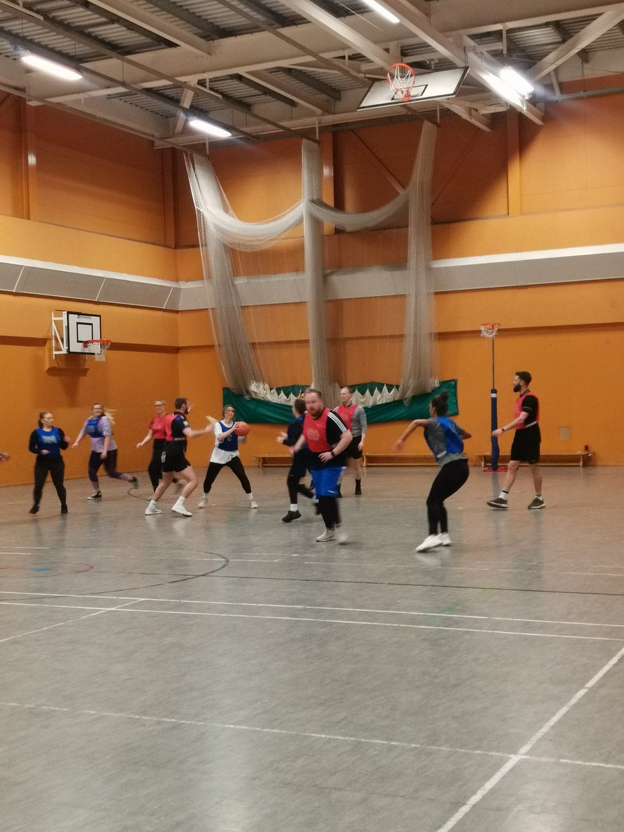 Bit of staff team building on a Friday evening. Although there seems to be an imbalance in heights of the players on the blue team.