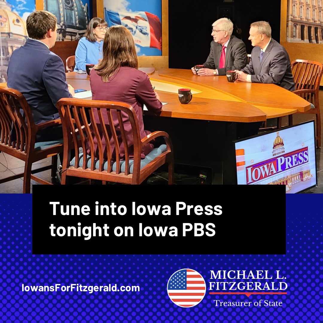 Be sure to tune in tonight to catch Attorney General Tom Miller and myself on Iowa Press with Kay Henderson, Erin Murphy and Katarina Sostaric. Thanks for the opportunity <a href="/IowaPBS/">Iowa PBS</a> 

📺Iowa PBS @ 7:30 pm on March 11