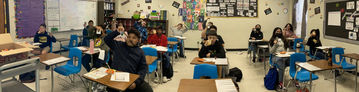 CrandallMiddle's tweet photo. Congratulations to Ms. Estell’s class!! Pirate Pride Prize Patrol visited and 100% of the class were wearing their badges!! #buildingatcms https://t.co/8nMxvetzaQ