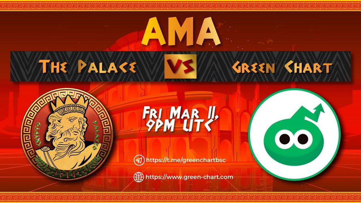 GreenChartBSC's tweet photo. AMA with The Palace community in 15 minutes!
join the AMA here : https://t.co/yPRll8eZJG https://t.co/Lgo5LJOwAB