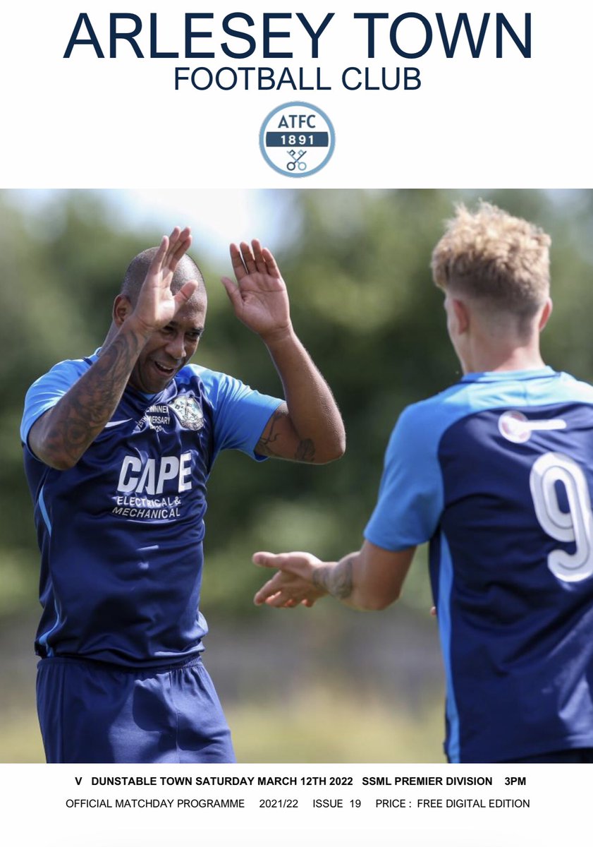 ArleseyTownFC's tweet photo. Tomorrow’s 34 page online programme vs @DunstableTownFC is available to read / download now here 👇🏻

https://t.co/HIPC4gDOOS

All our usual features inside

Our cover star is @BrunoBrito_BB10 

💙⚽️💙 https://t.co/K8YzXnlbN8