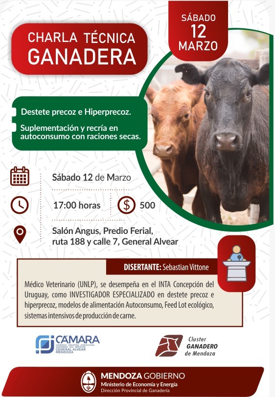 AlvearCamara's tweet photo. ✅ Mañana 17hs te esperamos a la Charla Técnica Ganadera en el salón Angus del predio ferial.

Temas:

👉 Destete precoz e hiperprecoz
👉 Suplentacion y recría en autoconsumo con raciones secas.

✅ Valor $500
Disertante: Sebastián Vittone

#CharlasTécnicas 
#CámaraDeAlvear https://t.co/VaF5cNlP7H