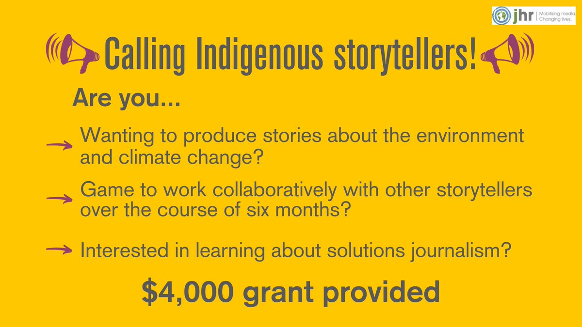 📢 JOURNALISM COLLABORATIVE 📢

Indigenous freelance storytellers in what is now called #Canada: Interested in reporting on #climatechange &amp; #environment in a way that centers solutions?

Apply to the Indigenous Media Collaborative by March 25!👉forms.gle/hgGjRotvaepeyK…

Details👇