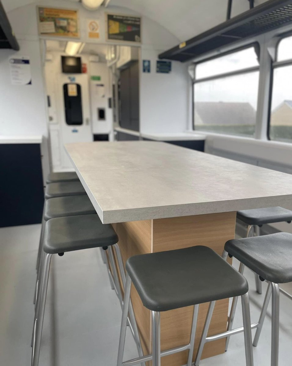 FagleySchool's tweet photo. Full steam ahead. 🚂💨 The lab tables and stools are now in place. We are nearly ready to welcome the children onto the train for their science lessons.🧪🧫🧬Thank you for all your hard work Mrs Thompson making this dream come true! #fagley #pacertrain #science https://t.co/bvNoJYDNAG