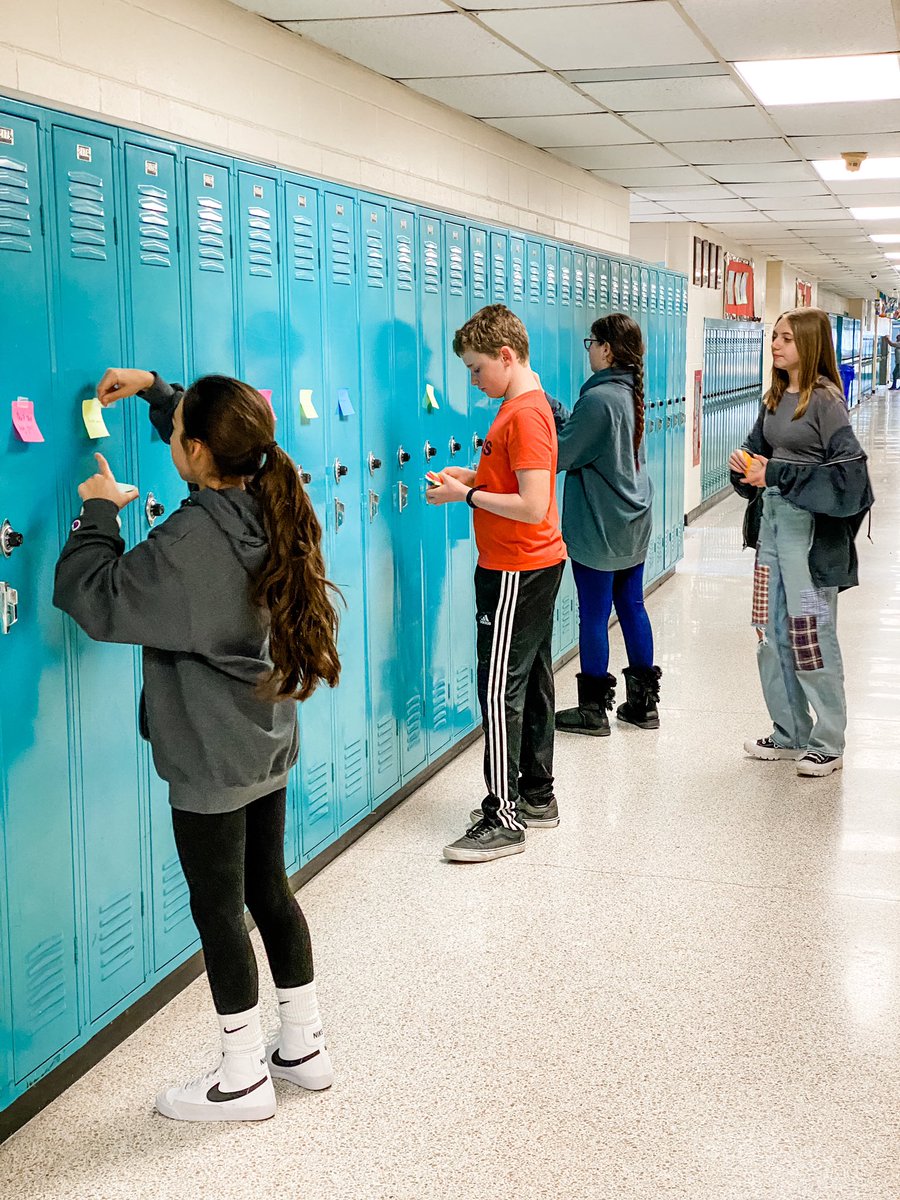 Our #Lakers walked into school today surrounded by all things positive. Grateful to our Youth Prevention Coalition for leading the charge. Volunteers joined forces to ensure all 1555 lockers were covered. Teachers, paras, admin, guidance, custodians, CST & cafeteria, too! #SELday