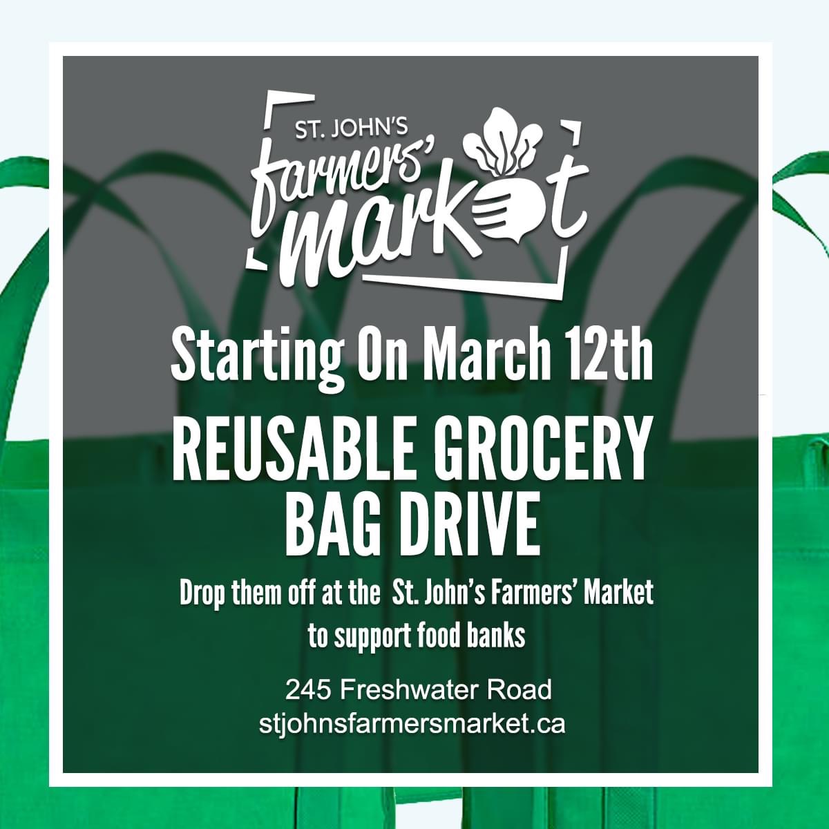 The food banks in our community are in need of reusable grocery bags to help distribute food. If you have spare reusable grocery bags, please drop them off at the St. John's Farmers' Market starting this Saturday March 12th onward.
#sjfmnl #sjfm #foodbank #resuablebags