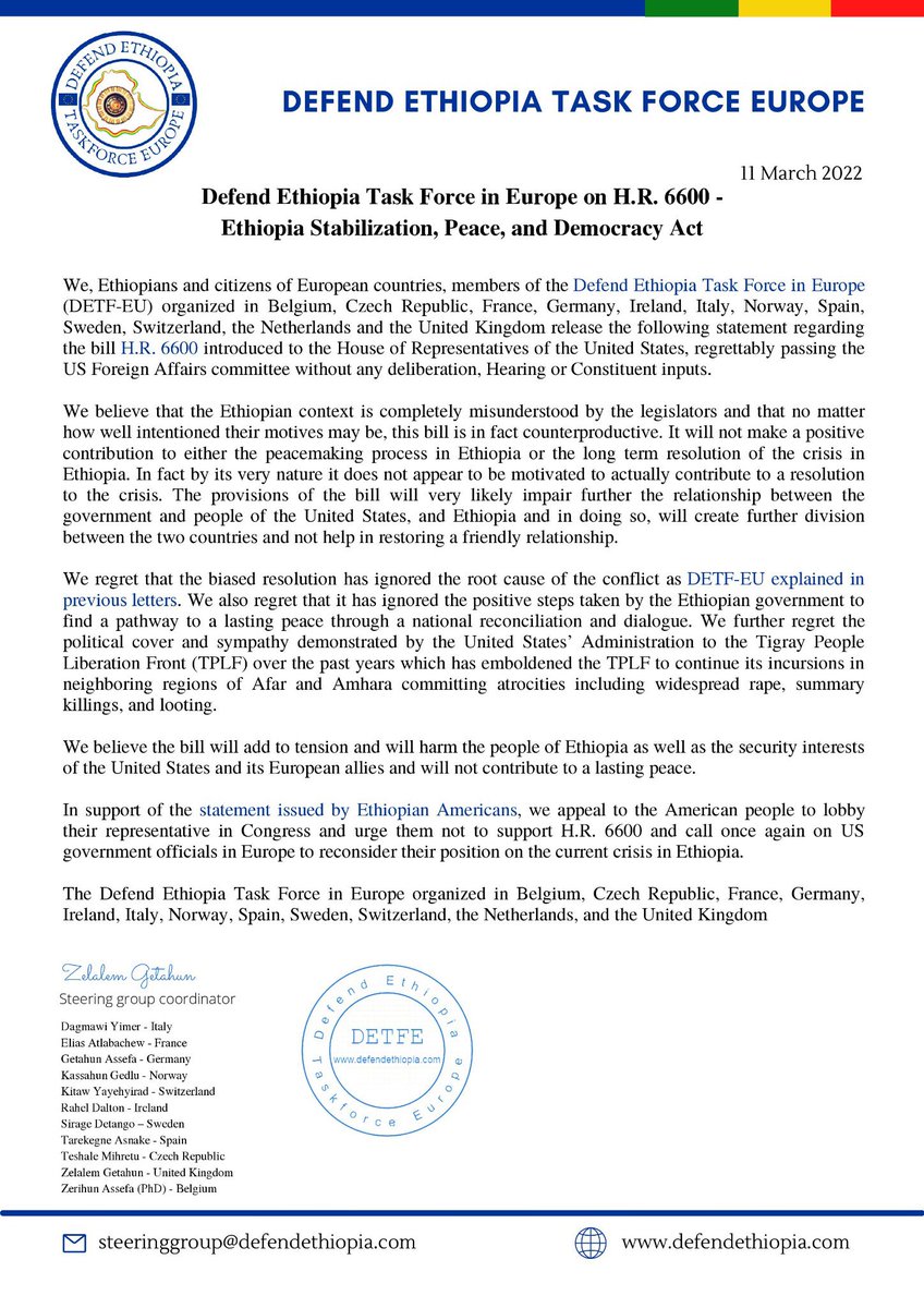 voice_ethiopia's tweet photo. #HR6600 Bill will add to tension and will harm the people of #Ethiopia as well as the security
interests of the United States and its European allies and will not contribute to lasting peace.#NoMore sanctions in Ethiopia #WithdrawHR6600 #NoMore @USEmbassyDublin @USEmbassyAddis https://t.co/ml0BB7Mt27