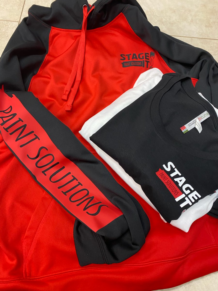 Copy Works loved doing these tshirts and hoodies for Stage It Paint Solutions.  You need painting done - give them a call.  Think Copy Works for your custom tshirts, hoodies and jackets.  #tshirts #coop #hoodies #pens